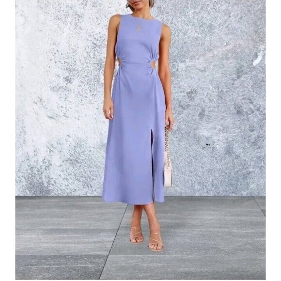 Anrabess Women’s XL Pink Sleeveless Midi Dress Side Cut Outs Spring Summer NWT - Picture 2 of 8